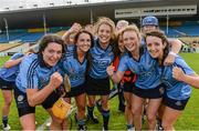 1 August 2015; Dublin players celebrate after the final whistle. Liberty Insurance Senior Camogie Championship Play-Off, Clare v Dublin. Semple Stadium, Thurles, Co. Tipperary. Picture credit: Matt Browne / SPORTSFILE