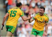 1 August 2015; Patrick McBrearty, Donegal, 13,  celebrates with team mate Colm McFadden after scoring his side's first goal. GAA Football All-Ireland Senior Championship, Round 4B, Donegal v Galway. Croke Park, Dublin. Picture credit: Eóin Noonan / SPORTSFILE