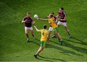 1 August 2015; Colm McFadden, Donegal, gets to the ball ahead of Paul Conroy, Galway. GAA Football All-Ireland Senior Championship, Round 4B, Donegal v Galway. Croke Park, Dublin. Picture credit: Dáire Brennan / SPORTSFILE