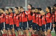 18 November 2008; The Munster players line up during the minute silence before the match. Zurich Challenge Match, Munster v New Zealand, Thomond Park, Limerick. Picture credit: Diarmuid Greene / SPORTSFILE