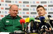 21 November 2008; Ireland head coach Declan Kidney and team captain Brian O'Driscoll speaking to the media during the team media conference. Jury's Croke Park Hotel, Dublin. Picture credit: Pat Murphy / SPORTSFILE