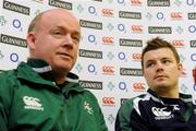 21 November 2008; Ireland team captain Brian O'Driscoll looks on while head coach Declan Kidney speaks to the media during the team media conference. Jury's Croke Park Hotel, Dublin. Picture credit: Pat Murphy / SPORTSFILE