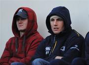 21 November 2008; Leinster's Girvan Dempsey and Jonathan Sexton, left, watch on during the match. Leinster A v Ospreys, Belfield Bowl, UCD, Dubin. Picture credit: Brian Lawless / SPORTSFILE