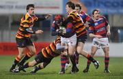 21 November 2008; Breiffne O'Donnell, Clontarf, is tackled by Shane Gahan, right, and David Hewitt, Lansdowne. Leinster Senior League Cup Final, Clontarf v Lansdowne, Donnybrook Stadium, Dublin. Picture credit: Stephen McCarthy / SPORTSFILE