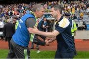 1 August 2015; Galway manager Kevin Walsh, left, shakes hands with Donegal manager Rory Gallagher after the game. GAA Football All-Ireland Senior Championship, Round 4B, Donegal v Galway. Croke Park, Dublin. Picture credit: Ramsey Cardy / SPORTSFILE