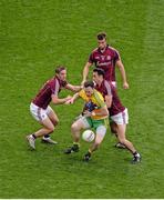 1 August 2015; Martin McElhiney, Donegal, in action against Galway players, left to right, Gary O'Donnell, Finian Hanley and Paul Conroy. GAA Football All-Ireland Senior Championship, Round 4B, Donegal v Galway. Croke Park, Dublin. Picture credit: Dáire Brennan / SPORTSFILE