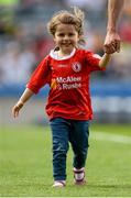 1 August 2015; Tyrone's Joe McMahon leaves the pitch with his three year old daughter Aoibhe after the game. GAA Football All-Ireland Senior Championship, Round 4B, Sligo v Tyrone. Croke Park, Dublin. Picture credit: Brendan Moran / SPORTSFILE