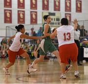 2 August 2015; Team Ireland’s Sarah Byrne, a member of Palmerstown Wildcats Special Olympics Club, from Clondalkin, Dublin, is tackled by Mexico's Karla Diaz, left, and Maria Alba, 13, during the BB Basketball Team Division F.02 Final, SO Mexico v SO Ireland at the Galen Center. Special Olympics World Summer Games, Los Angeles, California, United States. Picture credit: Ray McManus / SPORTSFILE