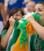 2 August 2015; Team Ireland volunteers Rosaleen Higgins, left, Castleisland, and Reena Dowling, from Ardfert, Co Kerry, watch the concluding seconds of the game during the BB Basketball Team Division F.02 Final, SO Mexico v SO Ireland at the Galen Center. Special Olympics World Summer Games, Los Angeles, California, United States. Picture credit: Ray McManus / SPORTSFILE