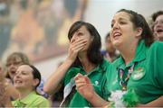 2 August 2015; Team Ireland volunteers Rosaleen Higgins, left, Castleisland, and Reena Dowling, from Ardfert, Co Kerry, watch the concluding seconds of the game during the BB Basketball Team Division F.02 Final, SO Mexico v SO Ireland at the Galen Center. Special Olympics World Summer Games, Los Angeles, California, United States. Picture credit: Ray McManus / SPORTSFILE