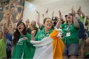 2 August 2015; Team Ireland volunteers including Rosaleen Higgins, left, Castleisland, and Reena Dowling, from Ardfert, Co. Kerry, celebrate an Irish win in the BB Basketball Team Division F.02 Final, SO Mexico v SO Ireland at the Galen Center. Special Olympics World Summer Games, Los Angeles, California, United States. Picture credit: Ray McManus / SPORTSFILE