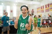 2 August 2015; Team Ireland’s Sarah Byrne, a member of Palmerstown Wildcats Special Olympics Club, from Clondalkin, Dublin, celebrates the 19-17 win in the BB Basketball Team Division F.02 Final, SO Mexico v SO Ireland at the Galen Center. Special Olympics World Summer Games, Los Angeles, California, United States. Picture credit: Ray McManus / SPORTSFILE
