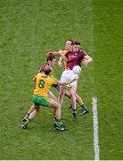 1 August 2015; Neil Gallagher, left, and Michael Murphy, Donegal, compete for the throw in against Thomas Flynn, right, and Fiontán Ó Curraoin. GAA Football All-Ireland Senior Championship, Round 4B, Donegal v Galway. Croke Park, Dublin. Picture credit: Dáire Brennan / SPORTSFILE