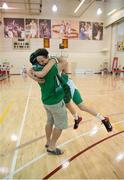 2 August 2015; Derek Byrne and his daughter Team Ireland’s Sarah, a member of Palmerstown Wildcats Special Olympics Club, from Clondalkin, Dublin, celebrate the 19-17 win in the BB Basketball Team Division F.02 Final, SO Mexico v SO Ireland at the Galen Center. Special Olympics World Summer Games, Los Angeles, California, United States. Picture credit: Ray McManus / SPORTSFILE