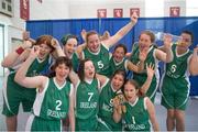 2 August 2015; The Team Ireland squad, back row left to right, Linda McGowan, Sarah Byrne, Laura Reynolds, Michelle Stynes, Laura Mangan and Nichola Farrell, front row, left to right, Clare Nolan, Megan Reynolds, Ann Marie Cooney and Amy Duffy who won the Gold Medal in the BB Basketball Team Division F.02 Final, SO Mexico v SO Irelane at the Galen Center. Special Olympics World Summer Games, Los Angeles, California, United States. Picture credit: Ray McManus / SPORTSFILE