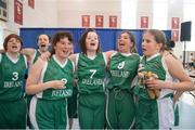 2 August 2015; The Team Ireland squad, back row left to right, Linda McGowan, Sarah Byrne, front row, left to right, Clare Nolan, Megan Reynolds, Ann Marie Cooney and Amy Duffy who won the Gold Medal in the BB Basketball Team Division F.02 Final, SO Mexico v SO Irelane at the Galen Center. Special Olympics World Summer Games, Los Angeles, California, United States. Picture credit: Ray McManus / SPORTSFILE