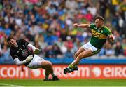 2 August 2015; Barry John Keane, Kerry, scores his side's fourth goal of the game past Mark Donnellan, Kildare. GAA Football All-Ireland Senior Championship Quarter-Final, Kerry v Kildare. Croke Park, Dublin. Picture credit: Ramsey Cardy / SPORTSFILE