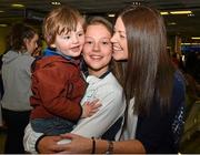 3 August 2015; Ireland cyclist Shauna McFadden, age 15, Letterkenny, Donegal, is hugged by her little brother Noah, age 2, and mother Amanda at the Irish team's return from the European Youth Olympics. Dublin Airport, Dublin. Picture credit: Cody Glenn / SPORTSFILE