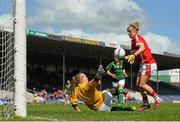 3 August 2015; Valerie Mulcahy, Cork, in action against Aine Bennett, Meath, after a missed penalty. TG4 Ladies Football All-Ireland Senior Championship, Qualifier Round 2, Cork v Meath. Semple Stadium, Thurles, Co. Tipperary. Picture credit: Ramsey Cardy / SPORTSFILE