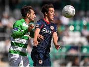 3 August 2015; Jamie McGrath, St Patrick's Athletic, in action against Max Blanchard, Shamrock Rovers. EA Sports Cup Semi-Final, Shamrock Rovers v St Patrick's Athletic. Tallaght Stadium, Tallaght Co. Dublin. Picture credit: David Maher / SPORTSFILE