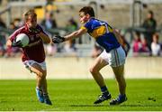 3 August 2015; Ryan Forde, Galway, in action against Jack Skeehan, Tipperary. Electric Ireland GAA Football All-Ireland Minor Championship, Quarter-Final, Galway v Tipperary. O'Connor Park, Tullamore, Co. Offaly. Picture credit: Piaras Ó Mídheach / SPORTSFILE
