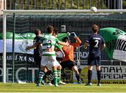 3 August 2015; Mikey Drennan, hidden, Shamrock Rovers, watches his shot come off the cross bar. EA Sports Cup Semi-Final, Shamrock Rovers v St Patrick's Athletic. Tallaght Stadium, Tallaght Co. Dublin. Picture credit: David Maher / SPORTSFILE