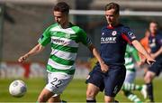 3 August 2015; Luke Byrne, Shamrock Rovers, in action against Greg Bolger, St Patrick's Athletic. EA Sports Cup Semi-Final, Shamrock Rovers v St Patrick's Athletic. Tallaght Stadium, Tallaght Co. Dublin. Picture credit: David Maher / SPORTSFILE