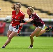 3 August 2015; Eirne Ní Dheasmumhnaigh, Cork, in action against Grace Cahill, Galway. TG4 Ladies Football All-Ireland Minor A Championship Final, Cork v Galway. Semple Stadium, Thurles, Co. Tipperary. Picture credit: Ramsey Cardy / SPORTSFILE