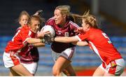 3 August 2015; Megan Glynn, Galway, in action against Asling Kelleher, right and Emma Spillane, left, Cork. TG4 Ladies Football All-Ireland Minor A Championship Final, Cork v Galway. Semple Stadium, Thurles, Co. Tipperary. Picture credit: Eoin Noonan / SPORTSFILE