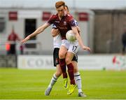 3 August 2015; Gary Shanahan, Galway United, controls the ball under pressure from Dundalk's Shane Grimes. EA Sports Cup, Semi-Final, Galway United v Dundalk. Eamonn Deasy Park, Galway. Picture credit: Seb Daly / SPORTSFILE