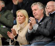 3 August 2015; Chief Executive of the Football Association of Ireland John Delaney, right, and his partner Emma English. EA Sports Cup, Semi-Final, Galway United v Dundalk. Eamonn Deasy Park, Galway. Picture credit: Seb Daly / SPORTSFILE