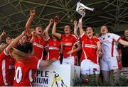 3 August 2015; Eimear Scally, Cork, lifting the cup after the game. TG4 Ladies Football All-Ireland Minor A Championship Final, Cork v Galway. Semple Stadium, Thurles, Co. Tipperary. Picture credit: Eoin Noonan / SPORTSFILE