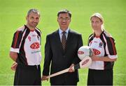 4 August 2015; A host of Irish sporting personalities, including Dublin's Alan Brogan, Mayo's Cora Staunton and legendary Gaelic Games commentator Michéal O Muircheartaigh togged out in Croke Park to officially launch the 20th annual Asian Gaelic Games, sponsored again this year by FEXCO. The games will take place on October 24th and 25th is Shanghai, China. Pictured at the launch are, from left, Alan Brogan, Dublin, Consular Wu of the Embassy of the People's Republic of China, and Cora Staunton, Mayo. Croke Park, Dublin. Picture credit: Brendan Moran / SPORTSFILE