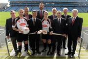 4 August 2015; A host of Irish sporting personalities, including Dublin's Alan Brogan, Mayo's Cora Staunton and legendary Gaelic Games commentator Michéal O Muircheartaigh togged out in Croke Park to officially launch the 20th annual Asian Gaelic Games, sponsored again this year by FEXCO. The games will take place on October 24th and 25th is Shanghai, China. Pictured at the launch are, from left, Mick Rock, President of the Connacht Council, Alan Brogan, Dublin, Paul Earley, Consular Wu of the Embassy of the People's Republic of China, Shane Kavanagh, Marketing Director, FEXCO, Cora Staunton, Mayo, Nicky English, Joe Trolan, Chairperson, Asian County Board, Michéal O Muircheartaigh, and Ard Stiúrthóir of the GAA Páraic Duffy. Croke Park, Dublin. Picture credit: Brendan Moran / SPORTSFILE