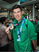4 August 2015; Team Ireland's Keith Butler, a member of D6 Special Olympics Club, from Walkinstown, Dublin, at Dublin Airport during their homecoming. Team Ireland returns from the Special Olympics World Summer Games. Terminal 2, Dublin Airport. Picture credit: Ray McManus / SPORTSFILE