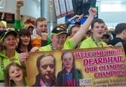 4 August 2015; Family and supporters of Team Ireland’s Dearbhail Savage, from Mowhan, Co Armagh, welcome home her and members of Team Ireland at Dublin Airport during their homecoming. Team Ireland returns from the Special Olympics World Summer Games. Terminal 2, Dublin Airport. Picture credit: Ray McManus / SPORTSFILE