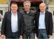 3 August 2015; Jonathan Corbett, Chairman of Galway FC, left, John Delaney, Chief Executive of the Football Association of Ireland, centre, and Joe Keating, Chairman of Galway FA. EA Sports Cup, Semi-Final, Galway United v Dundalk. Eamonn Deasy Park, Galway. Picture credit: Seb Daly / SPORTSFILE