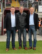 3 August 2015; Jonathan Corbett, Chairman of Galway FC, left, John Delaney, Chief Executive of the Football Association of Ireland, centre, and Joe Keating, Chairman of Galway FA. EA Sports Cup, Semi-Final, Galway United v Dundalk. Eamonn Deasy Park, Galway. Picture credit: Seb Daly / SPORTSFILE