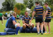 4 August 2015; Leinster's Tadhg Beirne speaks with team-mates following squad training. Leinster Rugby Squad Training. Edenderry, Co. Offaly. Picture credit: Seb Daly / SPORTSFILE