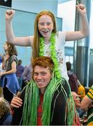 4 August 2015; Caoimhe Keogh, age 8, from Kilmore, Co. Dublin, and her brother Sean, age 17, wait to welcome their brother Leon, a member of Team Ireland's soccer team at Dublin Airport during their homecoming. Team Ireland returns from the Special Olympics World Summer Games. Terminal 2, Dublin Airport. Picture credit: Cody Glenn / SPORTSFILE