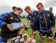 4 August 2015; Leinster's Peadar Timmins, right, and Tom Denton take a break from squad training. Leinster Rugby Squad Training. Edenderry, Co. Offaly. Picture credit: Seb Daly / SPORTSFILE