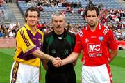 17 June 2007;  Wexford captain Ciaran Deely with referee Paddy Russell and Louth captain Peter McGinnity before the 'toss'. Bank of Ireland Leinster Senior Football Championship Quarter-Final, Louth v Wexford, Croke Park, Dublin. Picture credit: Ray McManus / SPORTSFILE