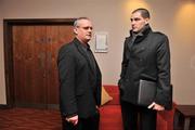 28 November 2008; St.Patrick's Athletic Chief Executive Officer Richard Sadlier, right, with Jack O'Neill, Secretary of Bray Wanderers, after a meeting of League of Ireland representatives. League of Ireland Club Representatives Meeting. Maldron Hotel, Tallaght, Dublin. Picture credit: David Maher / SPORTSFILE