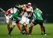 28 November 2008; Stephen Ferris, Ulster, is tackled by Andrew Farley and Ray Ofisa, Connacht. Magners League, Ulster v Connacht, Ravenhill Park, Belfast, Co. Antrim. Picture credit: Oliver McVeigh / SPORTSFILE
