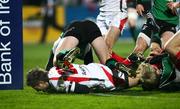 28 November 2008; Simon Danielli, Ulster, is tackled by Ian Keatley, Connacht, but can't prevent him from scoring his side's third try. Magners League, Ulster v Connacht, Ravenhill Park, Belfast, Co. Antrim. Picture credit: Oliver McVeigh / SPORTSFILE