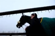 29 November 2008; A general view of icicles on a fence as a horse walks back to the stables. Fairyhouse Winter Festival 2008. Fairyhouse Racecourse, Co. Meath. Photo by Sportsfile
