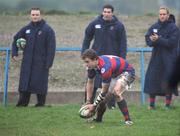 29 November 2008; Michael Keating, Clontarf, touches down for his side's second try of the game. AIB League Division 1, Clontarf v Blackrock College, Castle Avenue, Clontarf, Dublin. Picture credit: Diarmuid Greene / SPORTSFILE