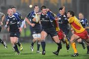 29 November 2008; Sean O'Brien, Leinster, is tackled by Grant Webb and Marc Stcherbina, Newport Gwent Dragons. Magners League, Leinster v Newport Gwent Dragons, RDS, Dublin. Picture credit: Matt Browne / SPORTSFILE