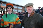 30 November 2008; Jockey Andrew McNamara with trainer Edward O'Grady after winning the Bar One Racing Hatton's Grace Hurdle on Catch Me. Fairyhouse Winter Festival 2008, Fairyhouse Racecourse, Co. Meath. Picture credit: Brian Lawless / SPORTSFILE