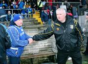 30 November 2008; Ballinderry manager Martin McKinless and Crossmaglen Rangers manager Donal Murtagh exchange a hand shake before the game. AIB Ulster Senior Club Football Championship Final, Crossmaglen Rangers v Ballinderry, Brewster Park, Enniskillen, Co. Fermanagh. Picture credit: Oliver McVeigh / SPORTSFILE